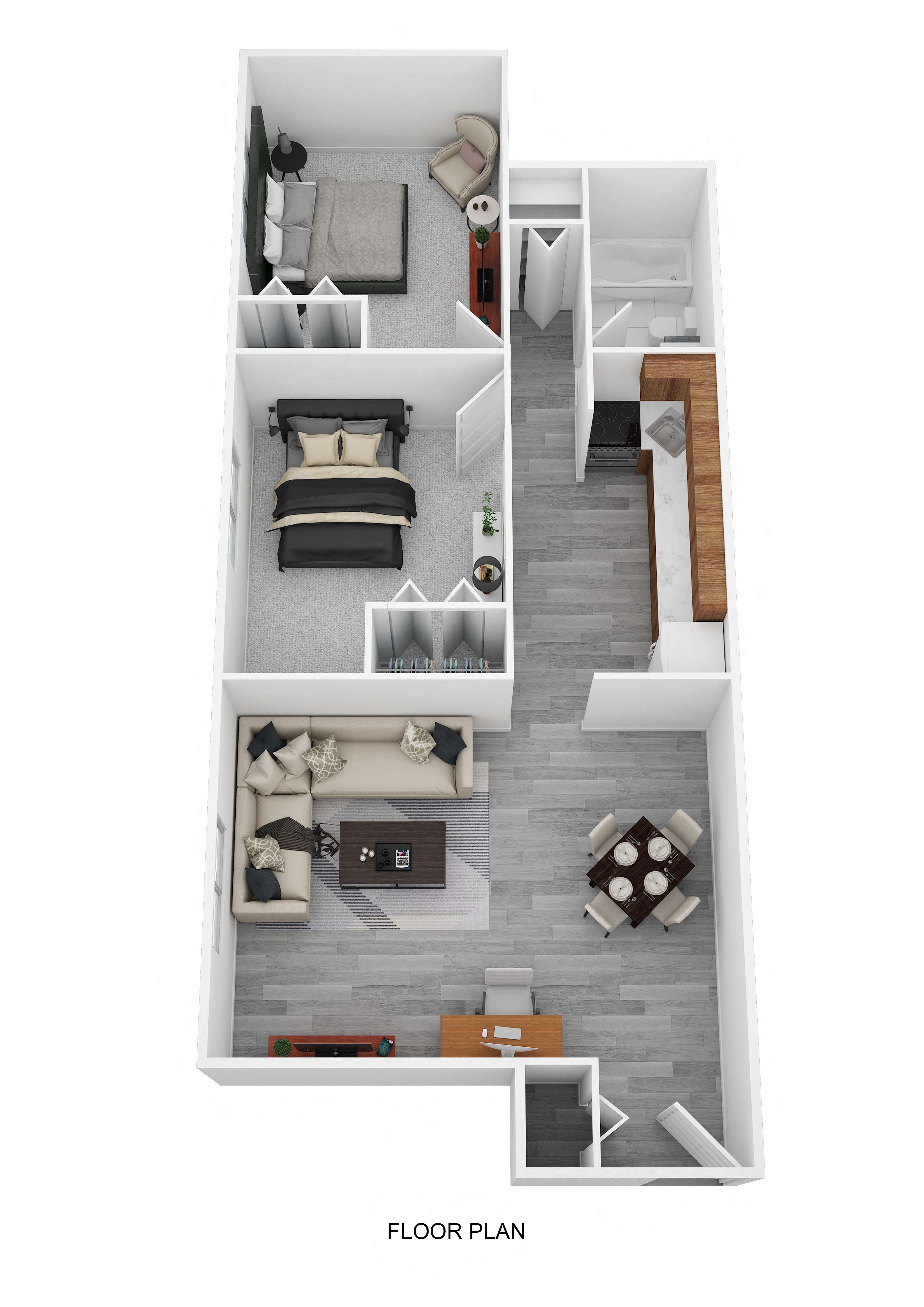 Floor plan for 2 beds, 1 bath, 685 sqft